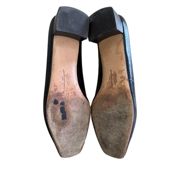 Salvatore Ferragamo Vintage Leather Croc Embossed Leather Block Heel Shoes 8.5 - Picture 6 of 6